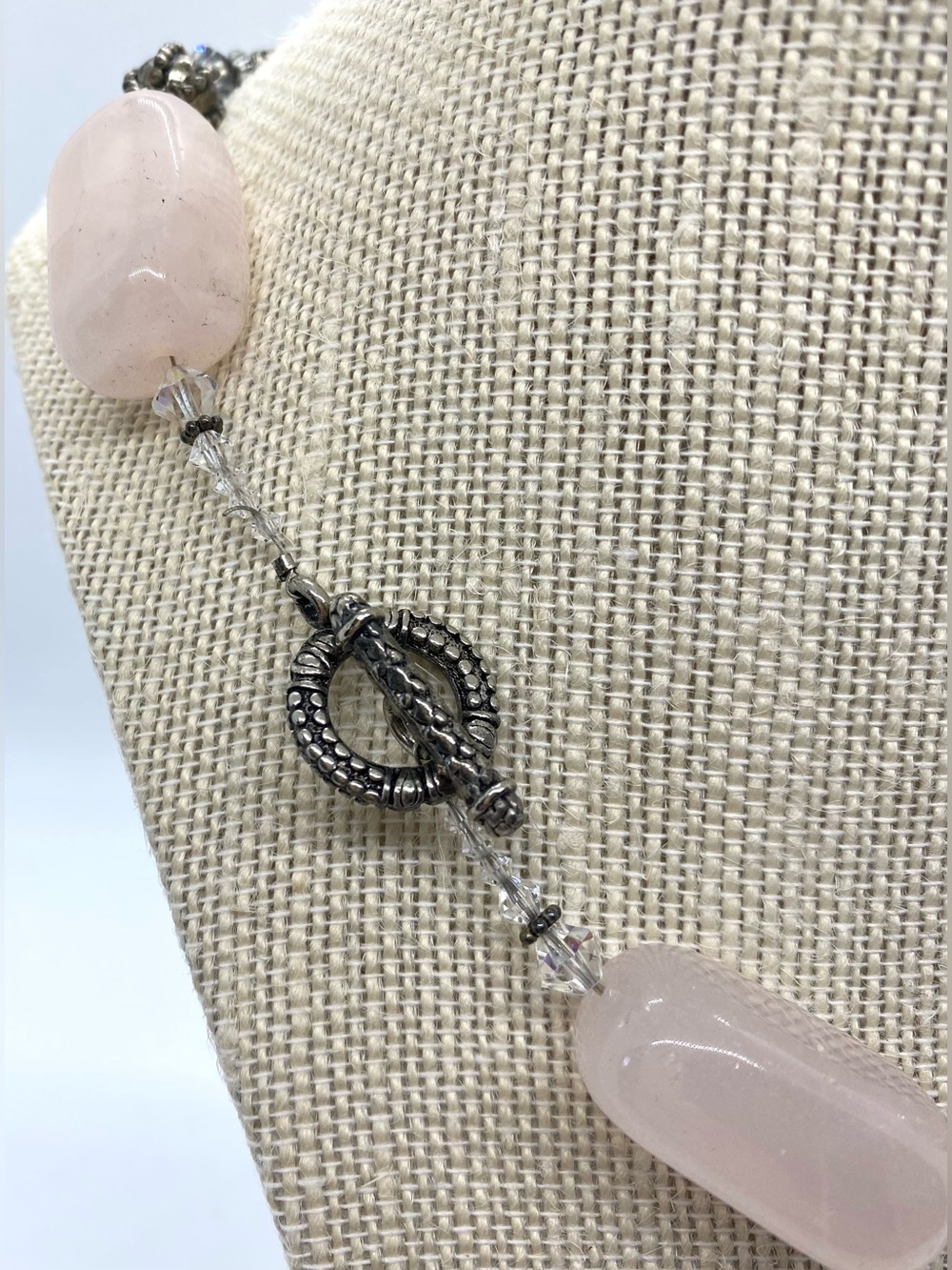 Pink Rose Quartz Beaded Necklace Boho Chunky Summer Coastal Beach Eclectic - Picture 6 of 10